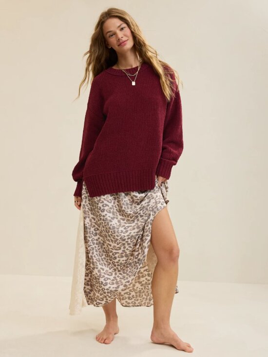 aerie Sweaters - Aerie Like Candy Crew Sweater in Deep Cherry Cozy Chenille Loose Fit